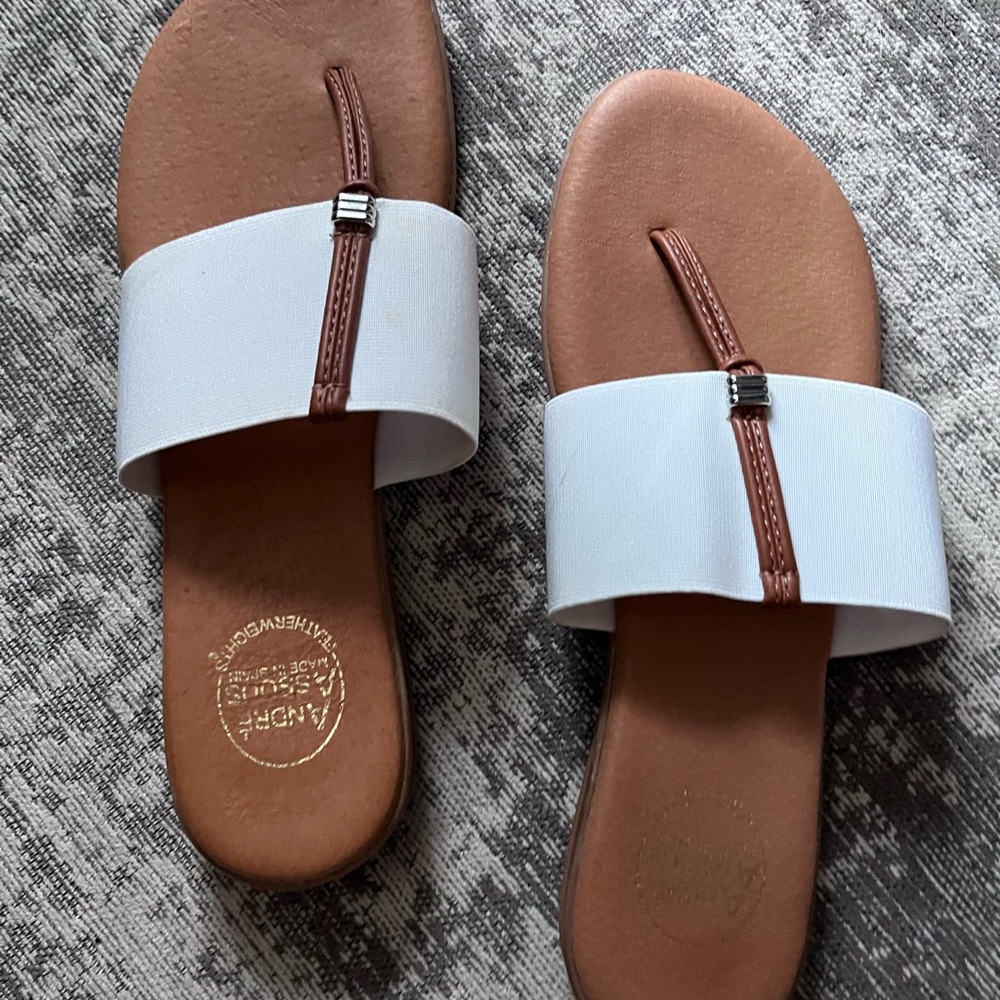 Andre Assous White and Brown Sandals